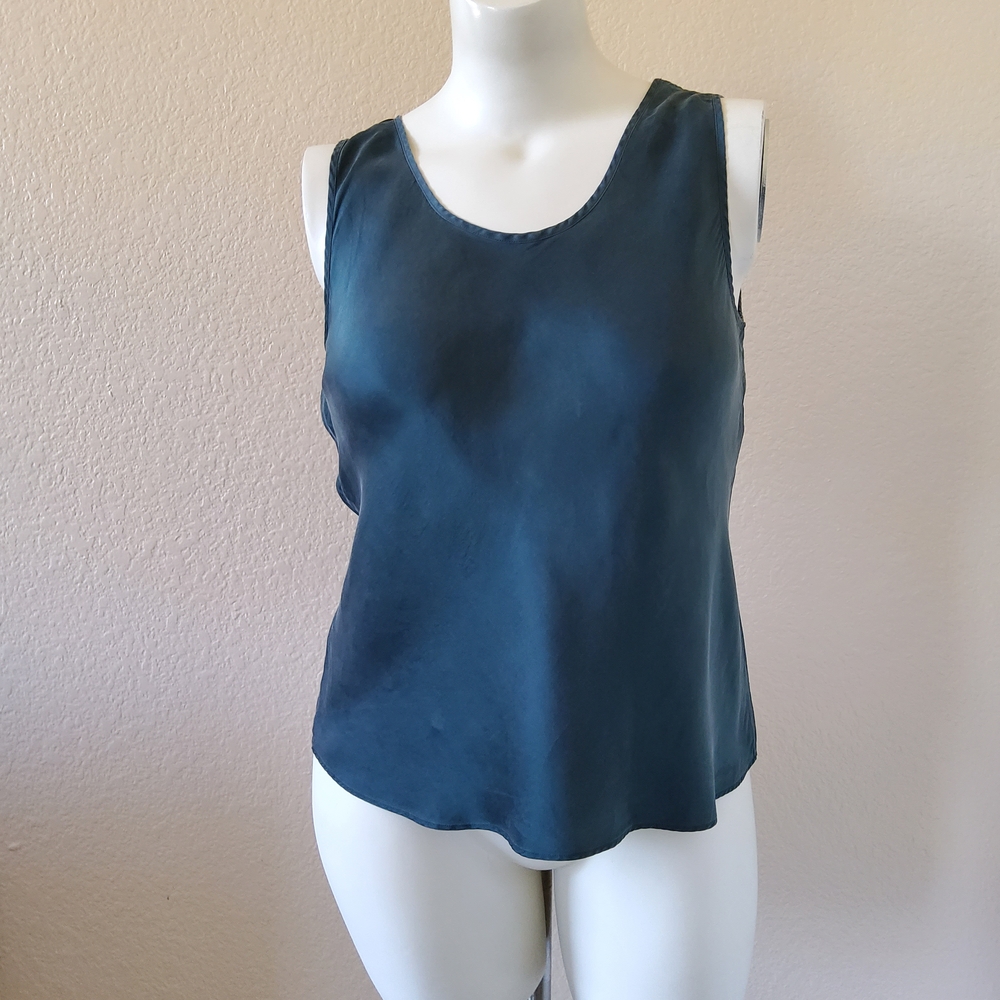 Sleeveless Silk Scoop‑Neck Tank Top • Deep Teal / Hunter Green